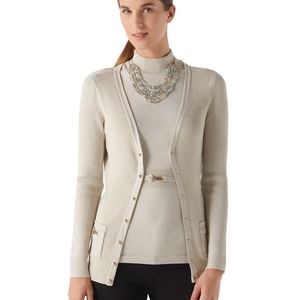WHBM Gold Shimmer Boyfriend Cardi Snap Closure Longline Knit Cardigan